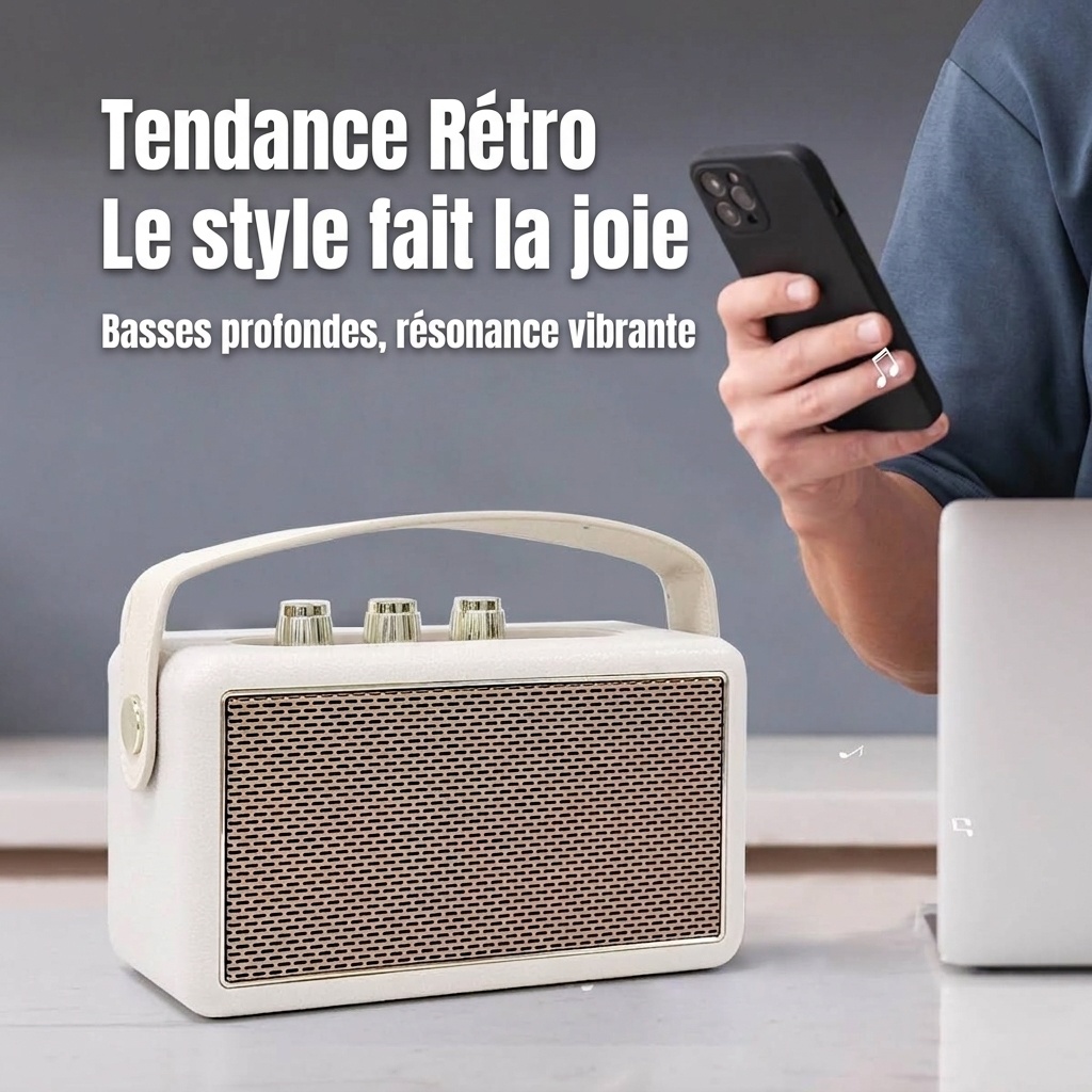 M600 Retro Portable Bluetooth Speaker, 10W Vintage Audio, 10+ Hours Playtime, Splash-Proof Design, Wireless Travel Sound System with Carry Strap