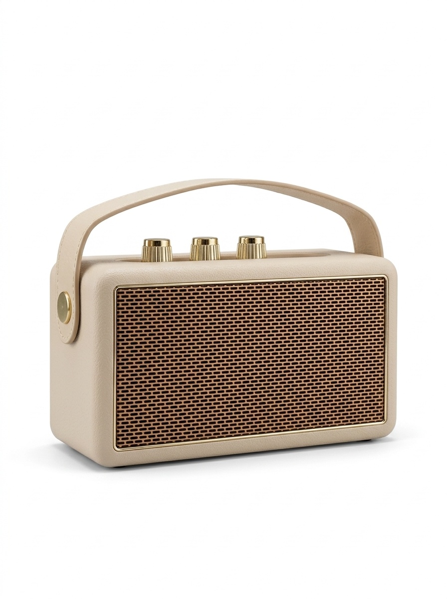 M600 Retro Portable Bluetooth Speaker, 10W Vintage Audio, 10+ Hours Playtime, Splash-Proof Design, Wireless Travel Sound System with Carry Strap