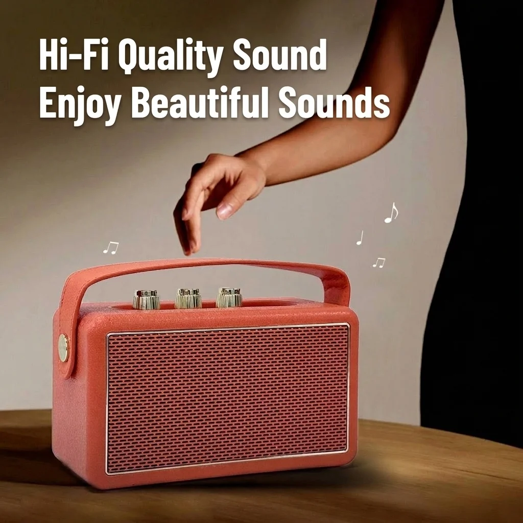 M600 Retro Portable Bluetooth Speaker, 10W Vintage Audio, 10+ Hours Playtime, Splash-Proof Design, Wireless Travel Sound System with Carry Strap