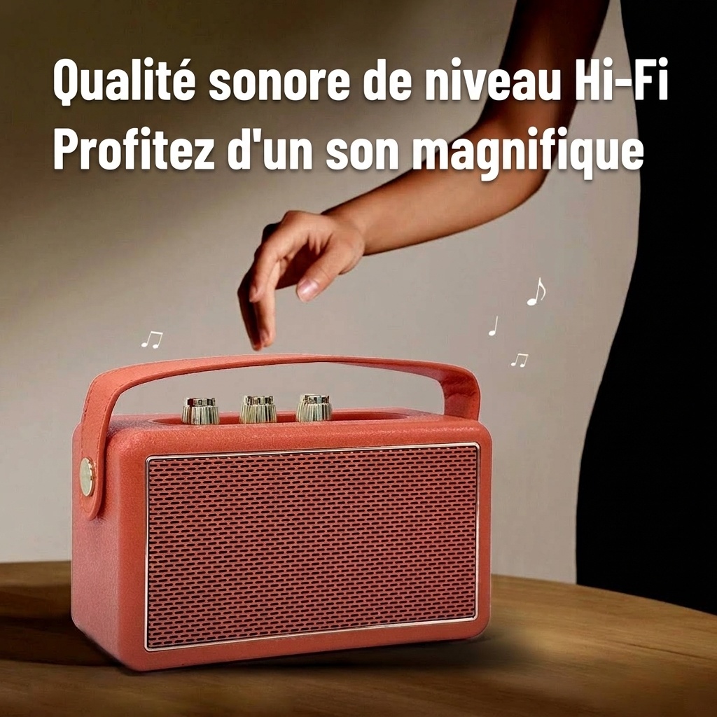 M600 Retro Portable Bluetooth Speaker, 10W Vintage Audio, 10+ Hours Playtime, Splash-Proof Design, Wireless Travel Sound System with Carry Strap