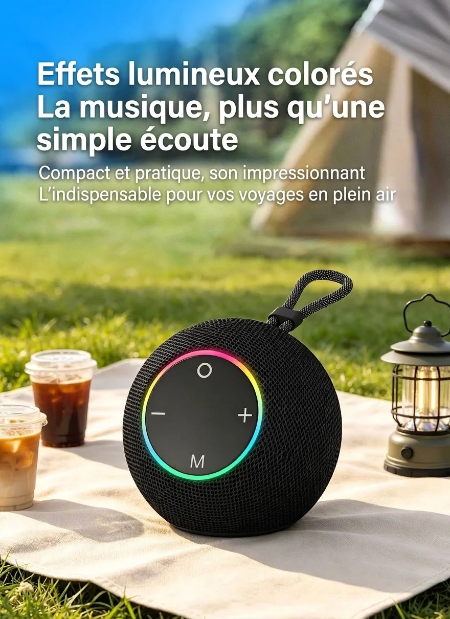 SOM-Max Portable Bluetooth Speaker 6.5W, Vibrant RGB Light, TWS Pairing, 5H Playtime, 15m Range, FM Radio, USB TF Card, Outdoor Speaker with Strap