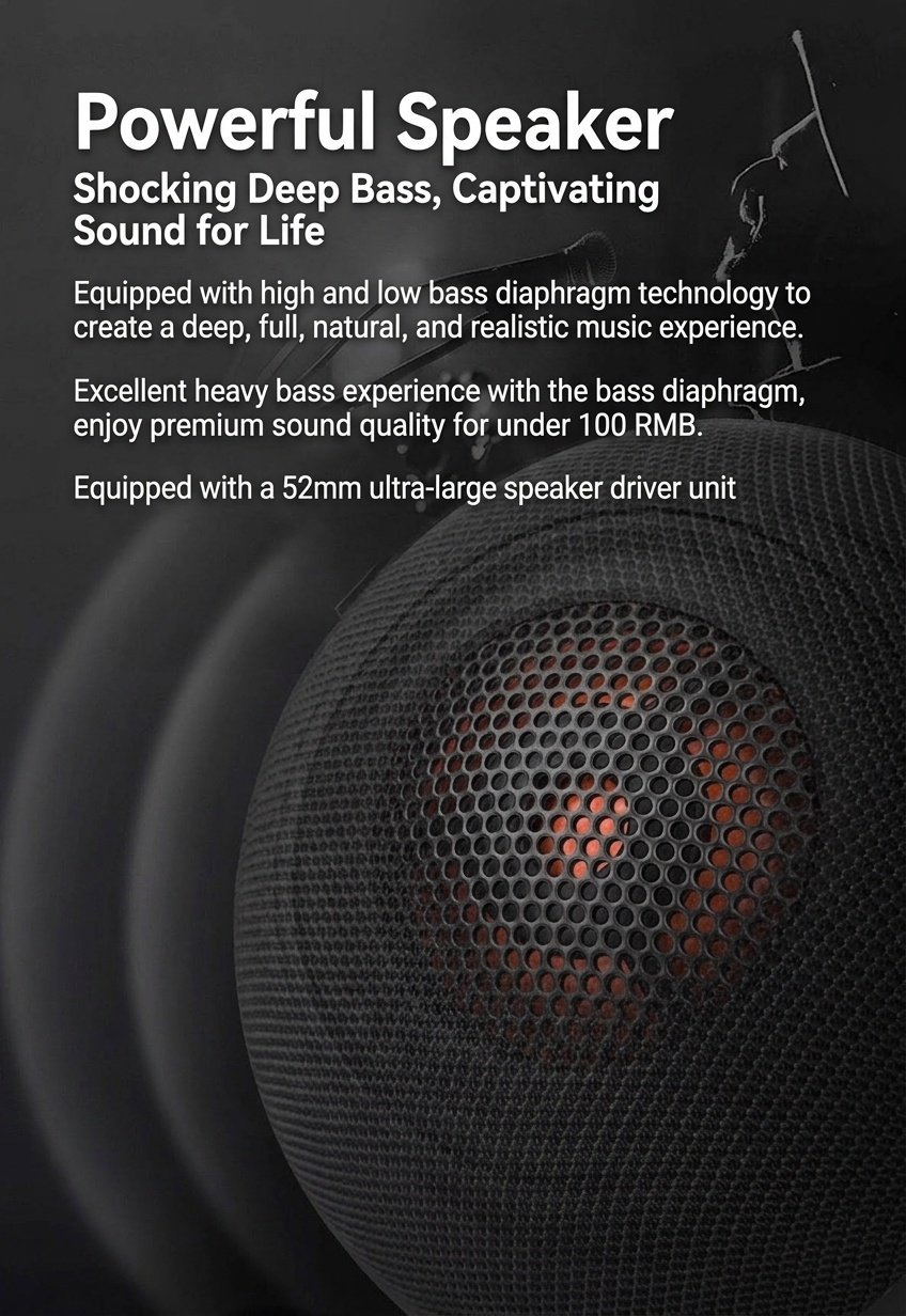 SOM-Max Portable Bluetooth Speaker 6.5W, Vibrant RGB Light, TWS Pairing, 5H Playtime, 15m Range, FM Radio, USB TF Card, Outdoor Speaker with Strap