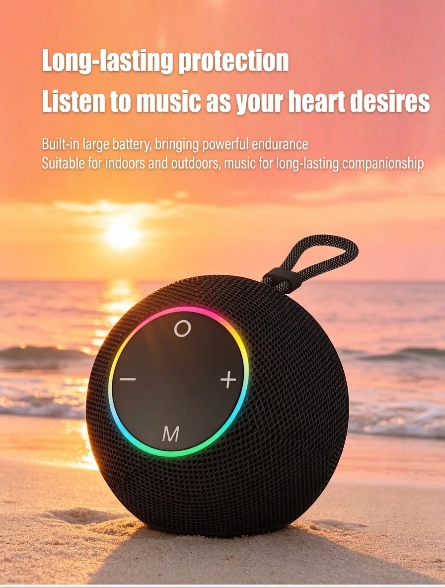 SOM-Max Portable Bluetooth Speaker 6.5W, Vibrant RGB Light, TWS Pairing, 5H Playtime, 15m Range, FM Radio, USB TF Card, Outdoor Speaker with Strap