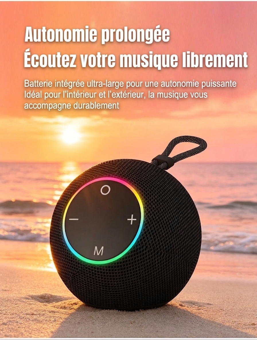 SOM-Max Portable Bluetooth Speaker 6.5W, Vibrant RGB Light, TWS Pairing, 5H Playtime, 15m Range, FM Radio, USB TF Card, Outdoor Speaker with Strap