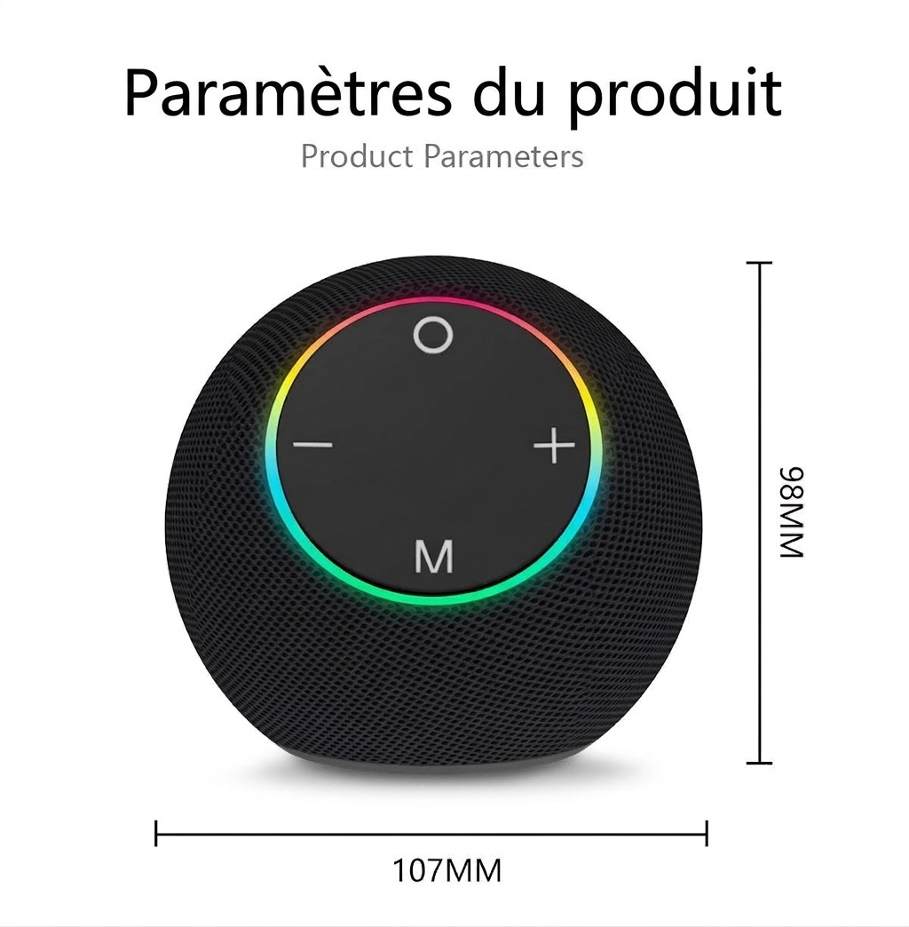 SOM-Max Portable Bluetooth Speaker 6.5W, Vibrant RGB Light, TWS Pairing, 5H Playtime, 15m Range, FM Radio, USB TF Card, Outdoor Speaker with Strap
