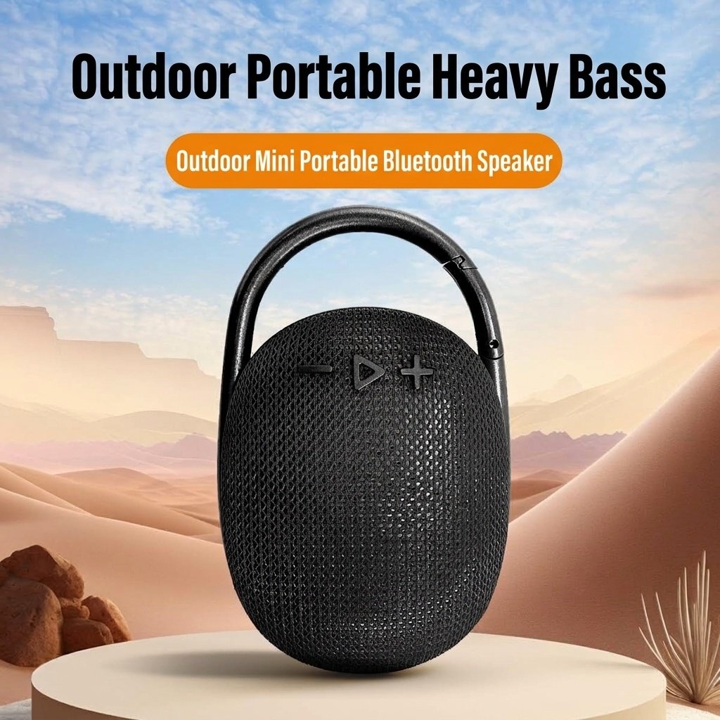 Portable Bluetooth Speaker with Carabiner Clip, 10W HiFi Deep Bass, IPX6 Waterproof, 15-Hour Playtime, 30ft Range, Rugged Outdoor Clip-on Speaker
