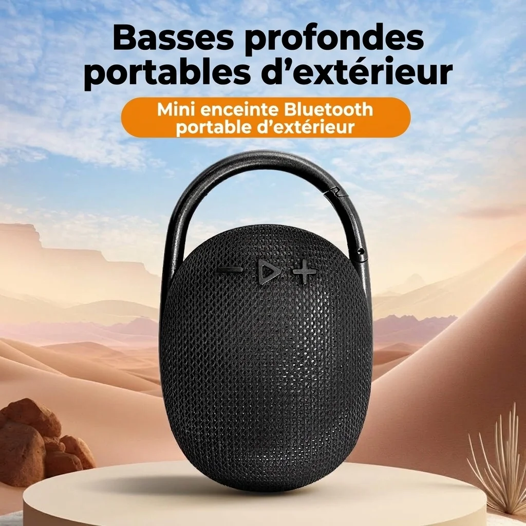 Portable Bluetooth Speaker with Carabiner Clip, 10W HiFi Deep Bass, IPX6 Waterproof, 15-Hour Playtime, 30ft Range, Rugged Outdoor Clip-on Speaker