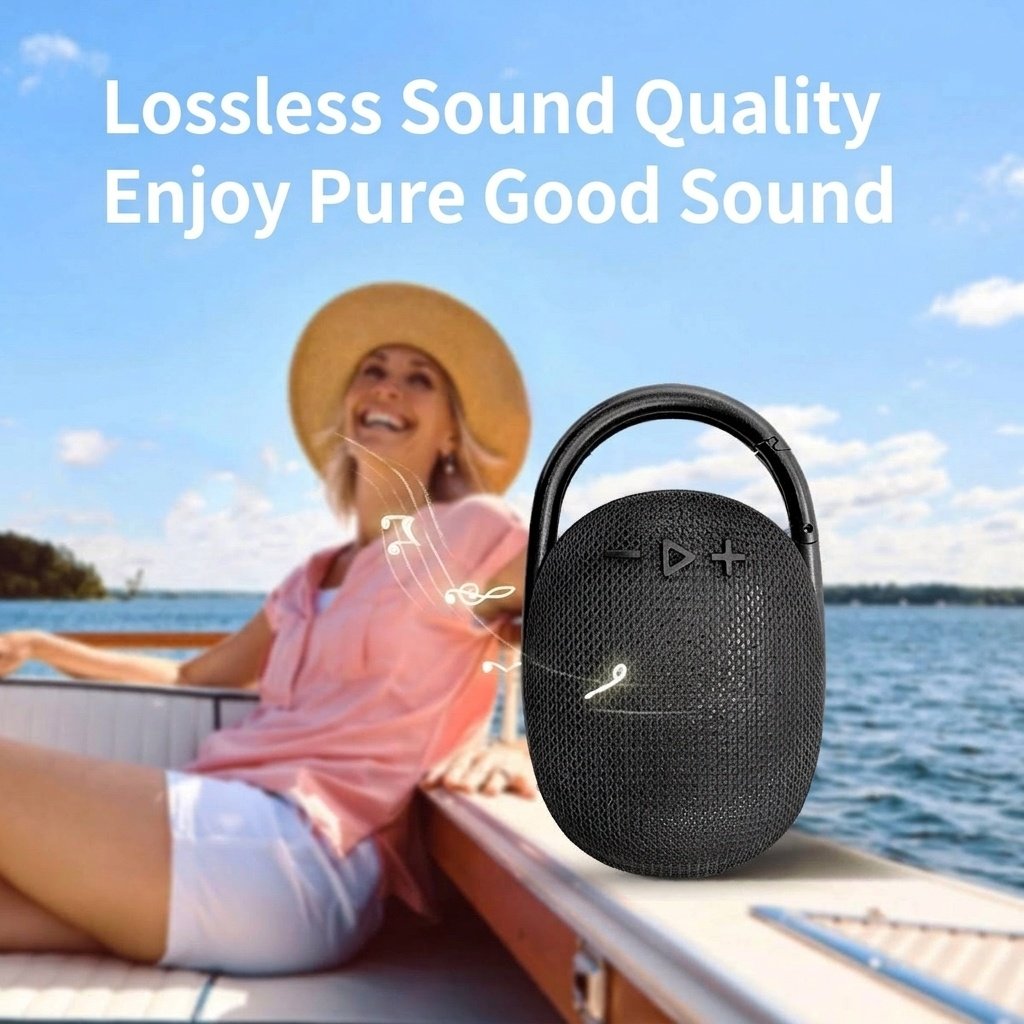 Portable Bluetooth Speaker with Carabiner Clip, 10W HiFi Deep Bass, IPX6 Waterproof, 15-Hour Playtime, 30ft Range, Rugged Outdoor Clip-on Speaker