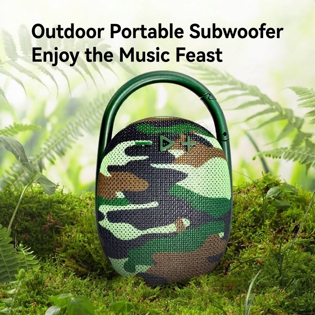 Portable Bluetooth Speaker with Carabiner Clip, 10W HiFi Deep Bass, IPX6 Waterproof, 15-Hour Playtime, 30ft Range, Rugged Outdoor Clip-on Speaker
