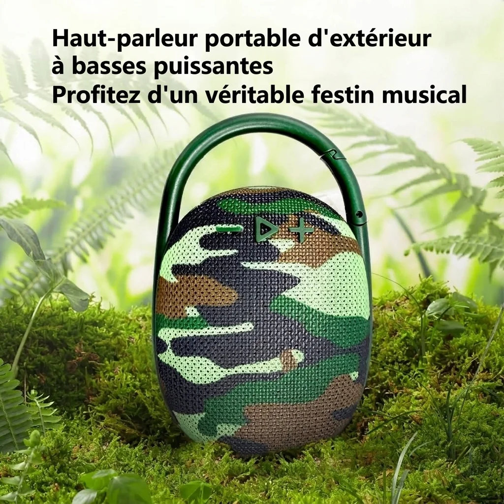 Portable Bluetooth Speaker with Carabiner Clip, 10W HiFi Deep Bass, IPX6 Waterproof, 15-Hour Playtime, 30ft Range, Rugged Outdoor Clip-on Speaker