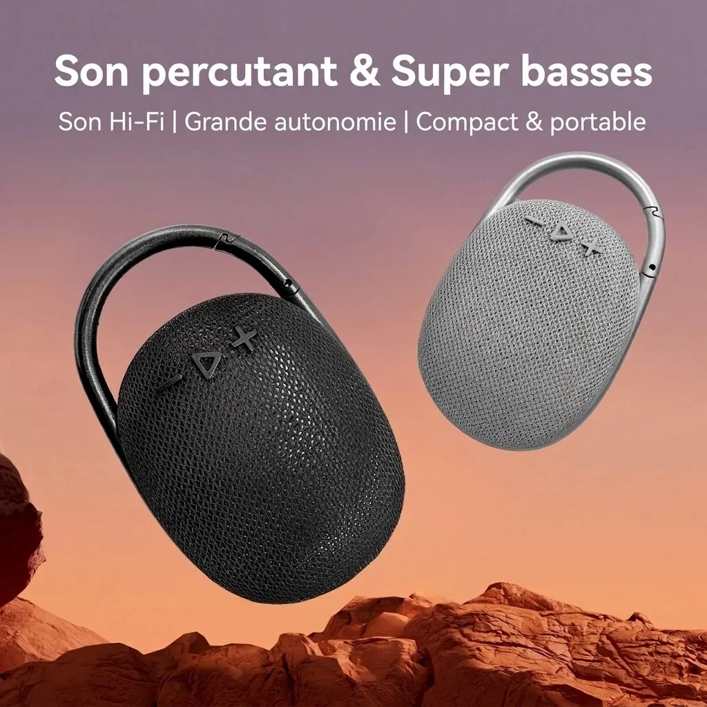 Portable Bluetooth Speaker with Carabiner Clip, 10W HiFi Deep Bass, IPX6 Waterproof, 15-Hour Playtime, 30ft Range, Rugged Outdoor Clip-on Speaker