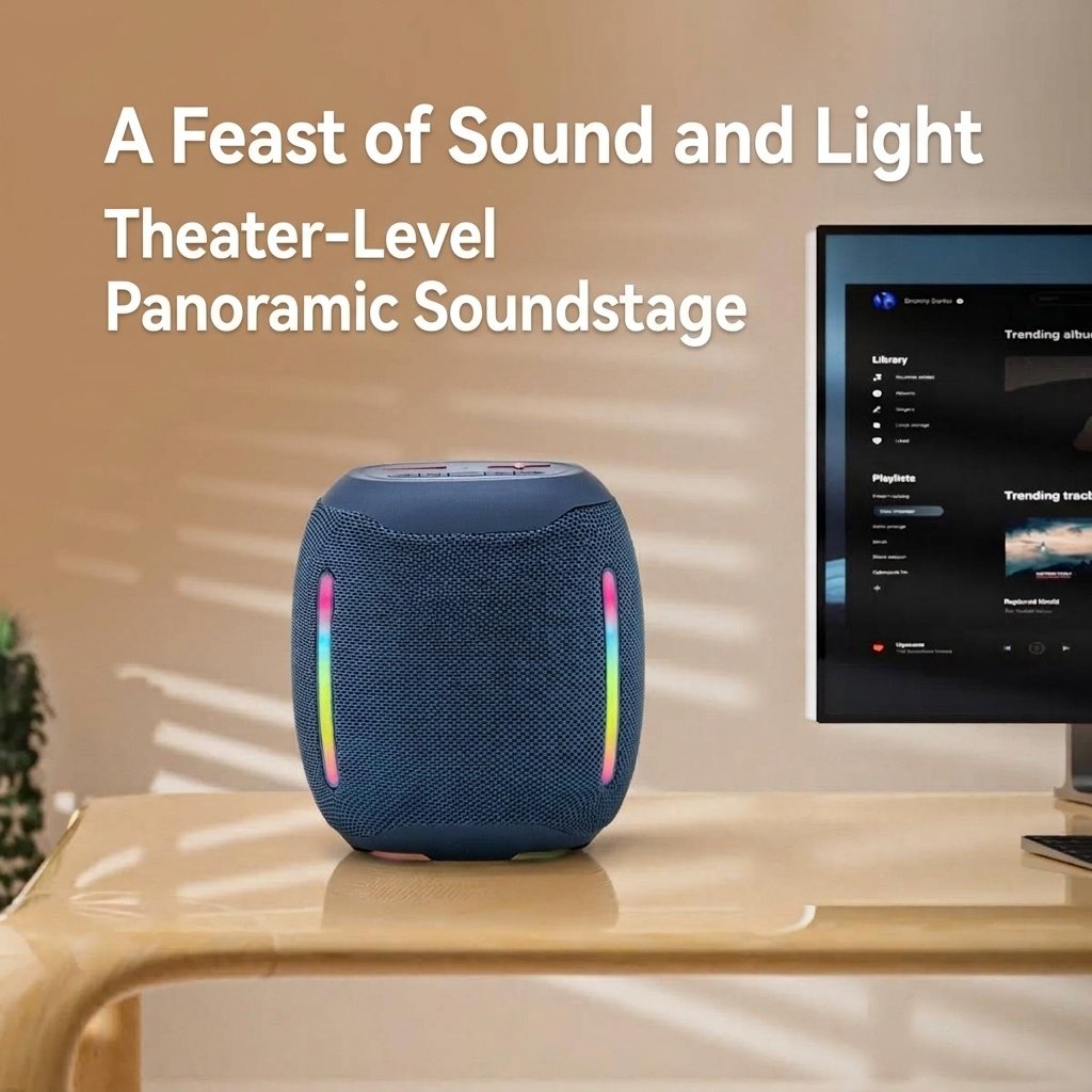 Portable Bluetooth Speaker with RGB Lights, 20W Powerful Deep Bass, IPX7 Waterproof, 15H Playtime, 30ft Range, Wireless Outdoor Speaker with Strap