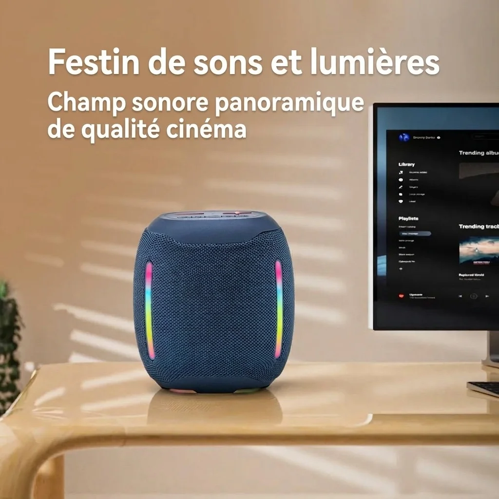 Portable Bluetooth Speaker with RGB Lights, 20W Powerful Deep Bass, IPX7 Waterproof, 15H Playtime, 30ft Range, Wireless Outdoor Speaker with Strap