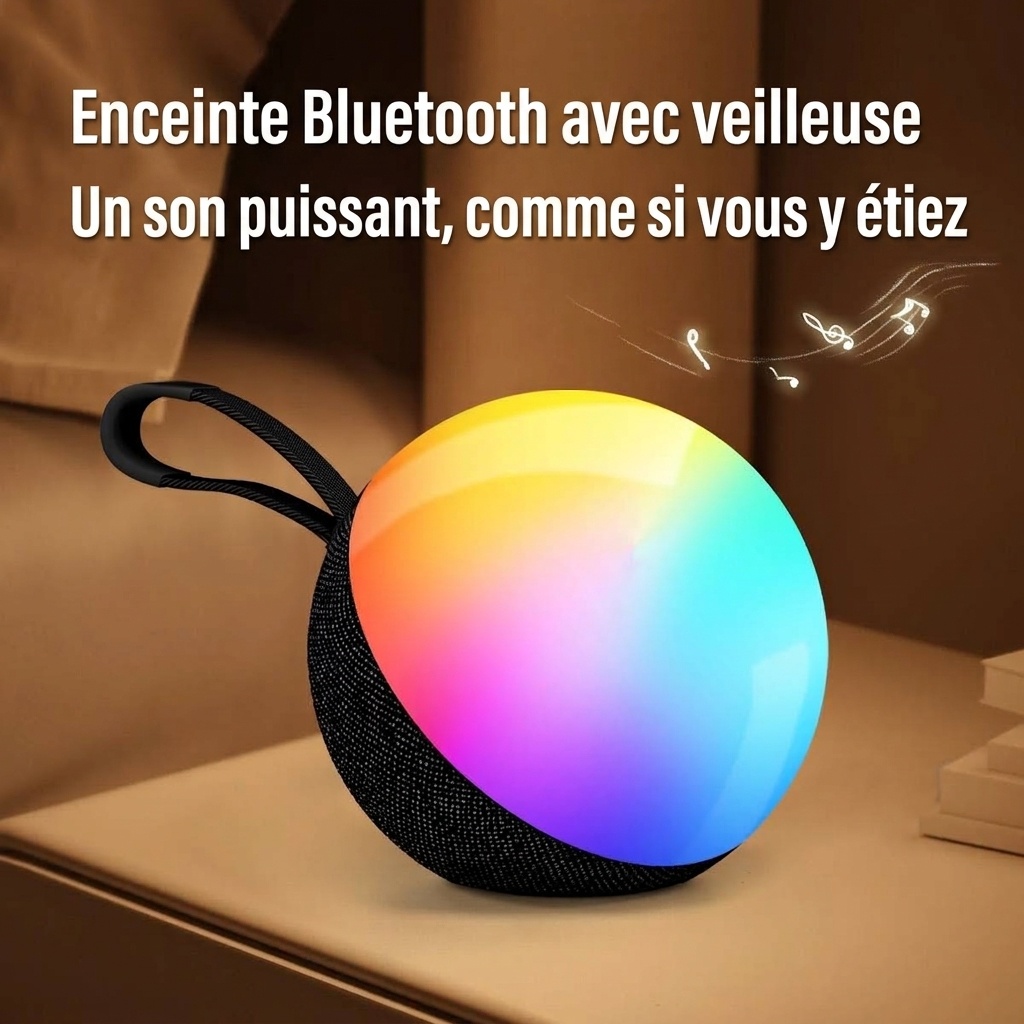 Portable Bluetooth 5.3 Speaker 10W, RGB Ambiance Night Light, TWS Stereo Sound, 5H Playtime, 10m Range, Compact Wireless Outdoor Speaker with Strap