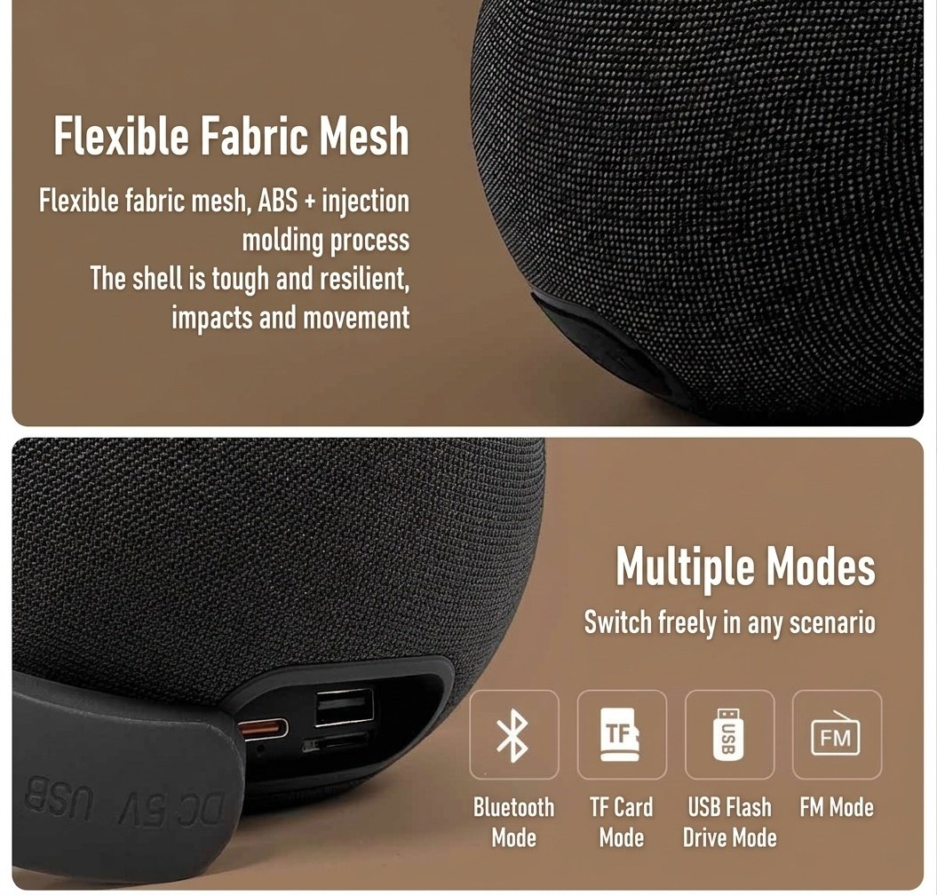 Portable Bluetooth 5.3 Speaker 10W, RGB Ambiance Night Light, TWS Stereo Sound, 5H Playtime, 10m Range, Compact Wireless Outdoor Speaker with Strap