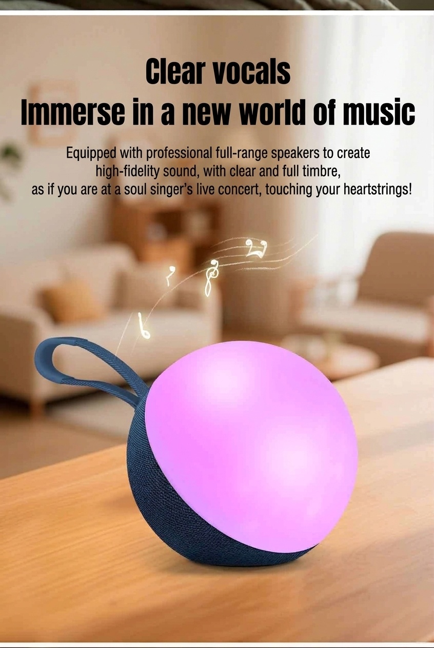 Portable Bluetooth 5.3 Speaker 10W, RGB Ambiance Night Light, TWS Stereo Sound, 5H Playtime, 10m Range, Compact Wireless Outdoor Speaker with Strap
