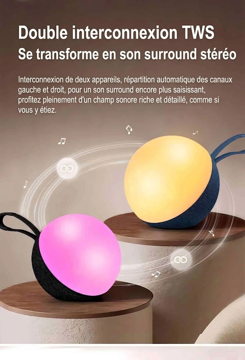 Portable Bluetooth 5.3 Speaker 10W, RGB Ambiance Night Light, TWS Stereo Sound, 5H Playtime, 10m Range, Compact Wireless Outdoor Speaker with Strap