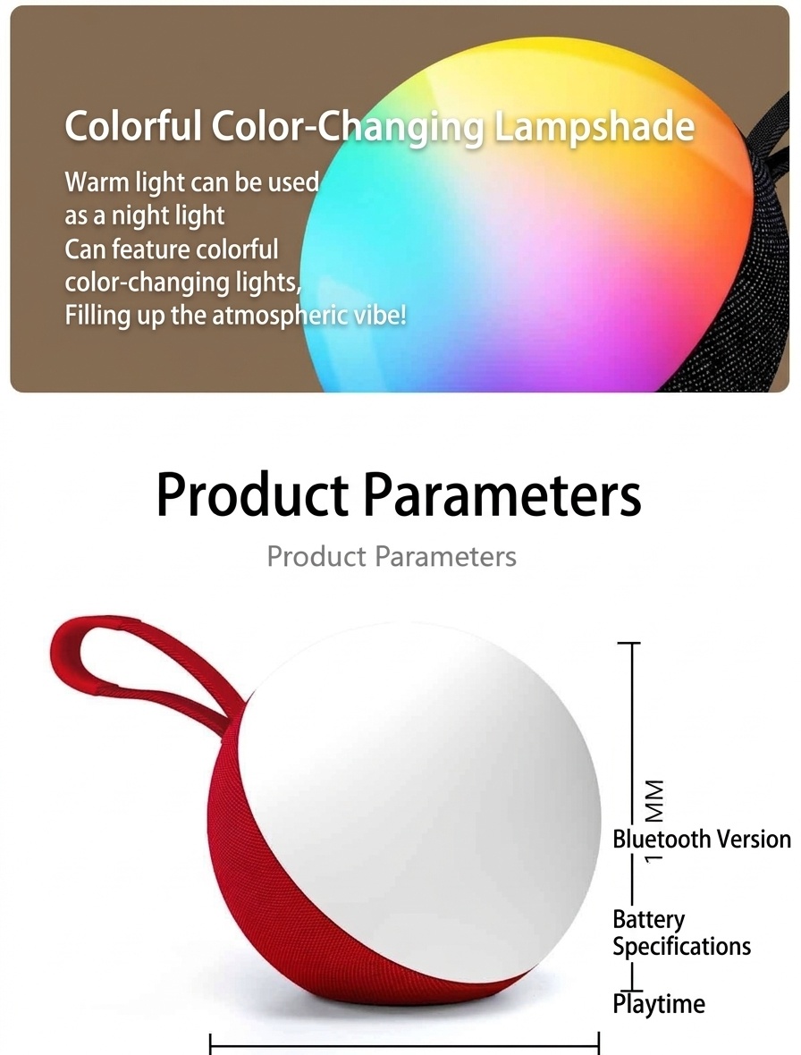 Portable Bluetooth 5.3 Speaker 10W, RGB Ambiance Night Light, TWS Stereo Sound, 5H Playtime, 10m Range, Compact Wireless Outdoor Speaker with Strap