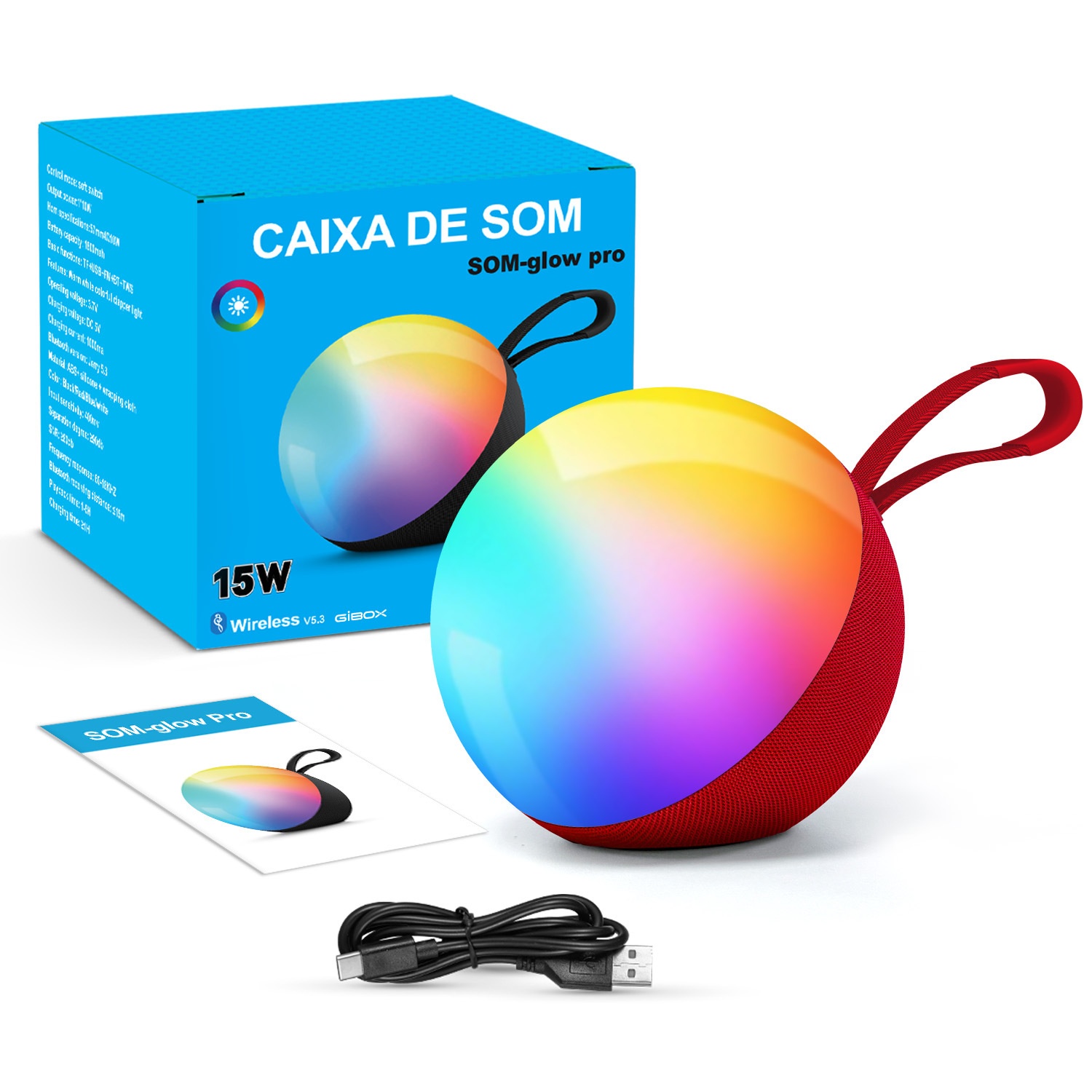 Portable Bluetooth 5.3 Speaker 10W, RGB Ambiance Night Light, TWS Stereo Sound, 5H Playtime, 10m Range, Compact Wireless Outdoor Speaker with Strap