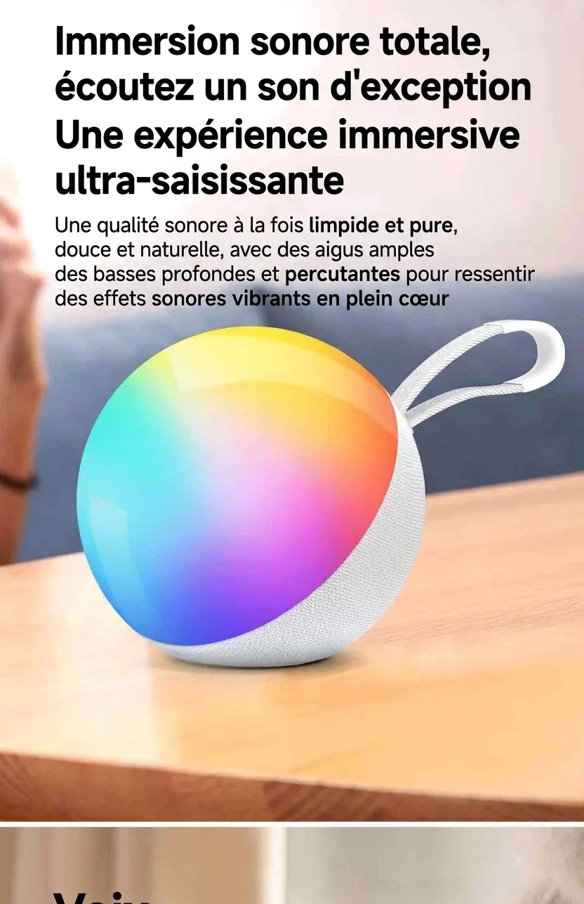Portable Bluetooth 5.3 Speaker 10W, RGB Ambiance Night Light, TWS Stereo Sound, 5H Playtime, 10m Range, Compact Wireless Outdoor Speaker with Strap