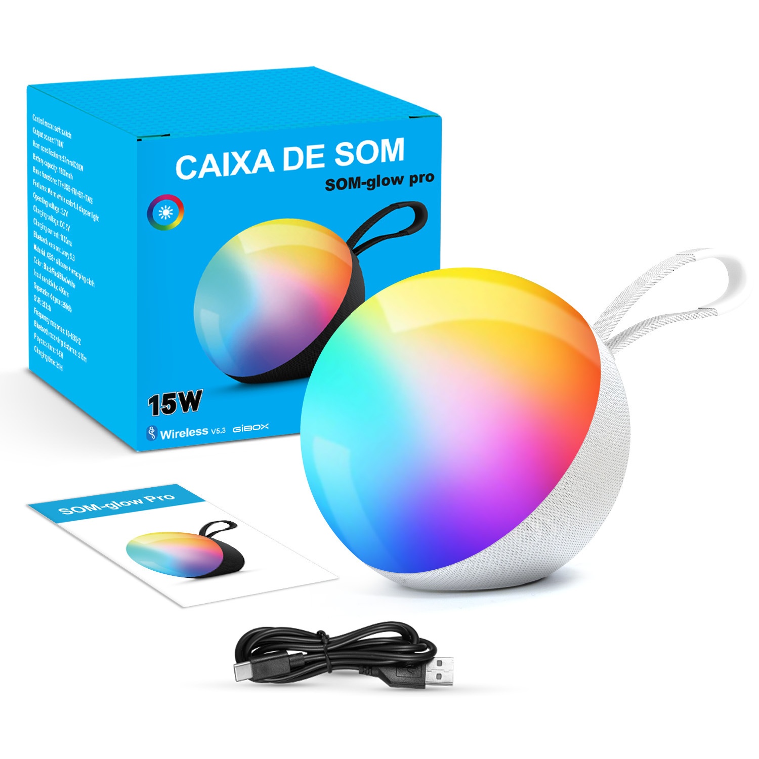 Portable Bluetooth 5.3 Speaker 10W, RGB Ambiance Night Light, TWS Stereo Sound, 5H Playtime, 10m Range, Compact Wireless Outdoor Speaker with Strap