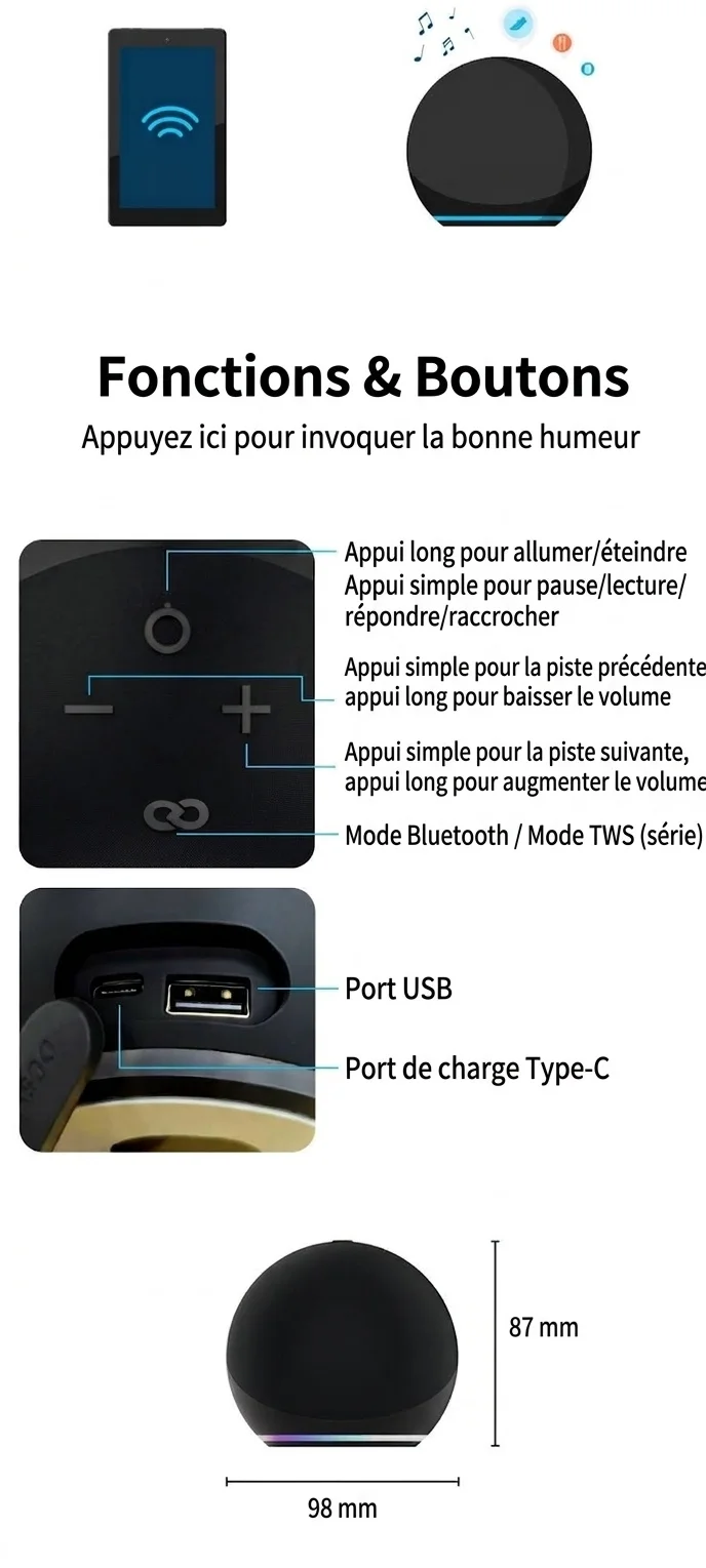 Alaxe Portable Bluetooth Speaker 5W, Clear Audio with Dynamic RGB Lights, 5H Playtime, 15M Wireless Range, Compact Mini Travel Speaker with Strap