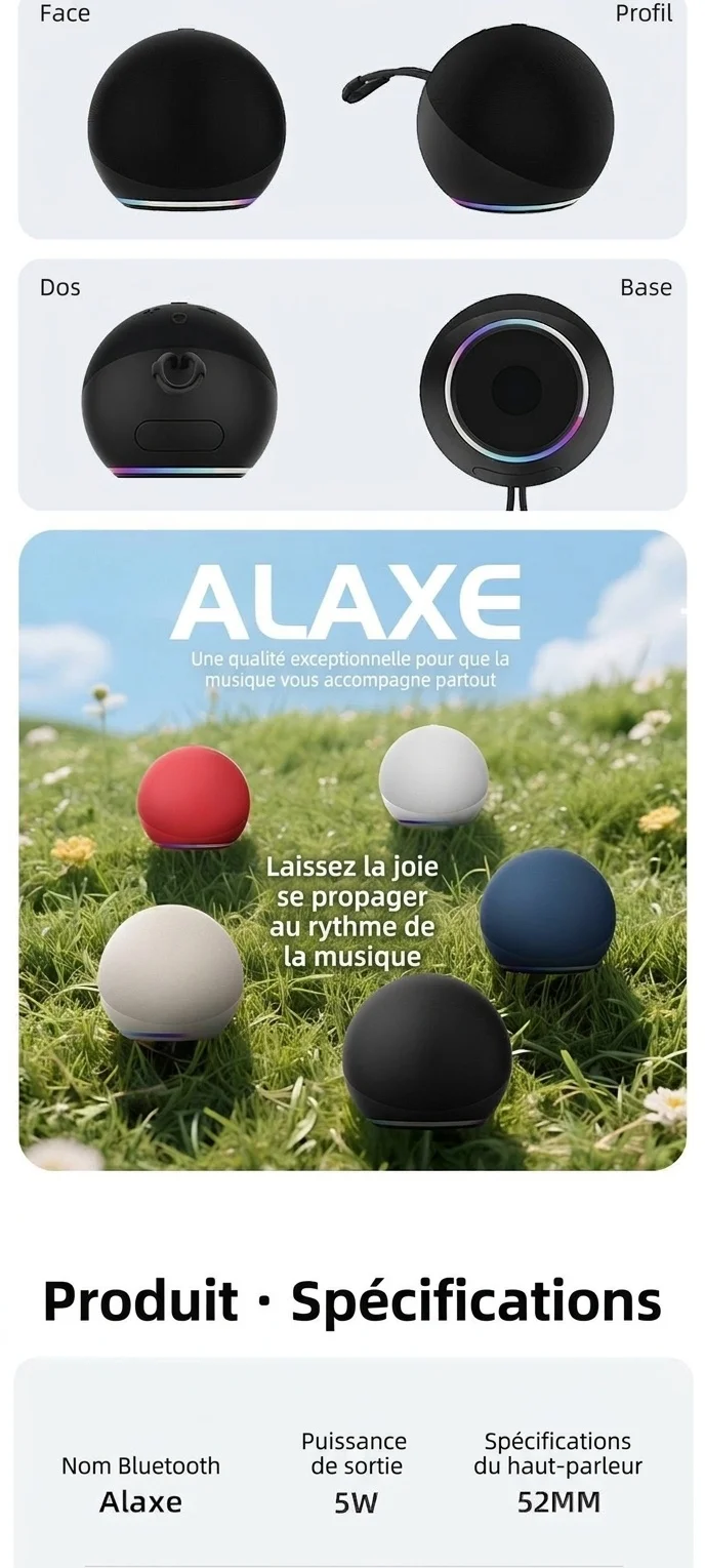 Alaxe Portable Bluetooth Speaker 5W, Clear Audio with Dynamic RGB Lights, 5H Playtime, 15M Wireless Range, Compact Mini Travel Speaker with Strap