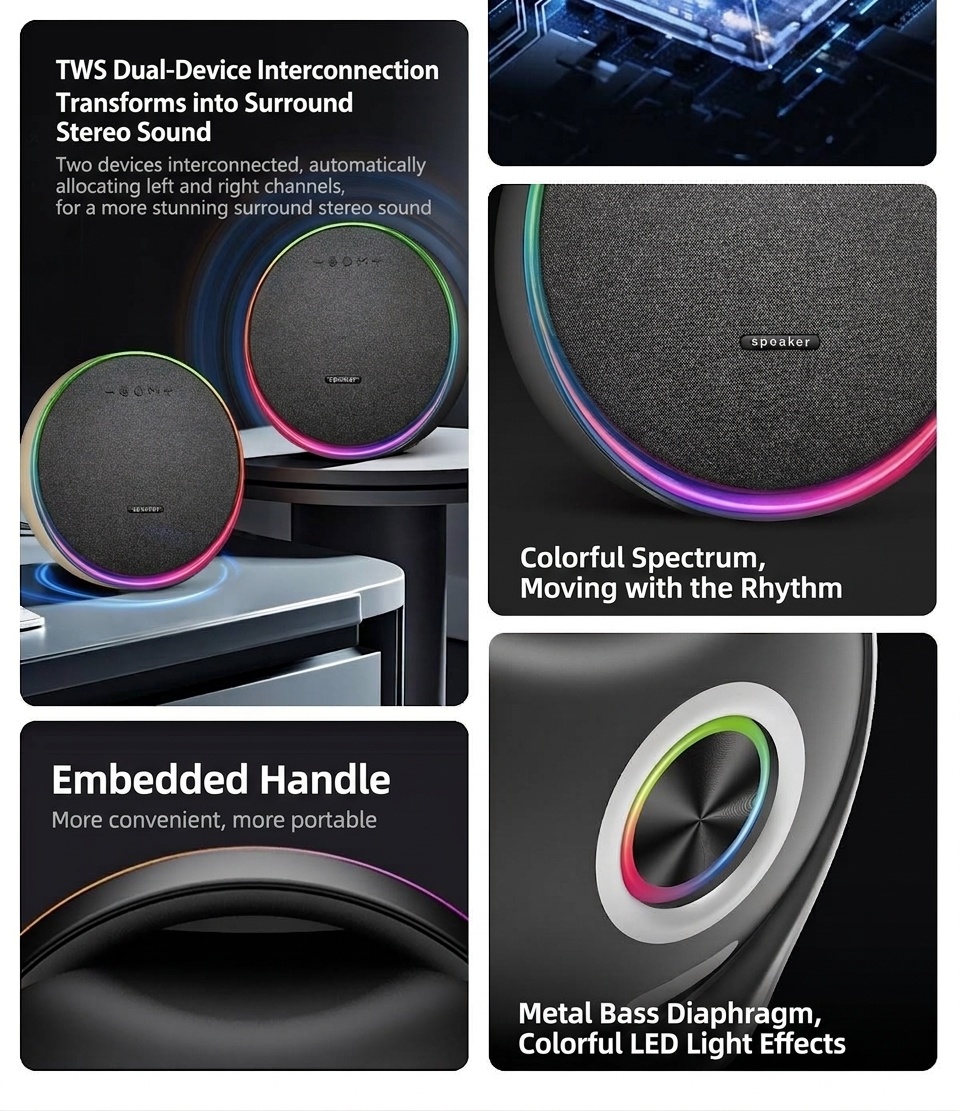 Studio 9 Pro RGB Portable Bluetooth Speaker, 80W Loud Stereo Sound, 8000mAh Battery, 5H Playtime, 15m Range, Wireless Outdoor Boombox with Strap