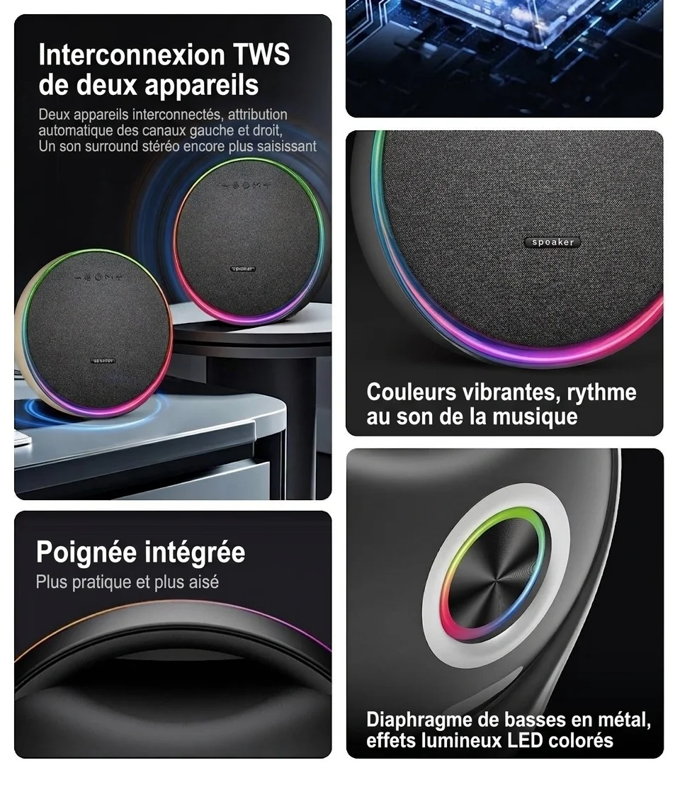 Studio 9 Pro RGB Portable Bluetooth Speaker, 80W Loud Stereo Sound, 8000mAh Battery, 5H Playtime, 15m Range, Wireless Outdoor Boombox with Strap