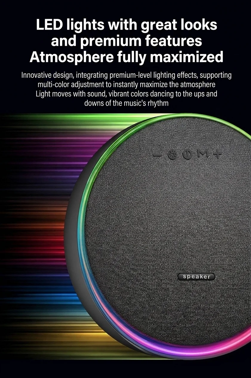 Studio 9 Pro RGB Portable Bluetooth Speaker, 80W Loud Stereo Sound, 8000mAh Battery, 5H Playtime, 15m Range, Wireless Outdoor Boombox with Strap