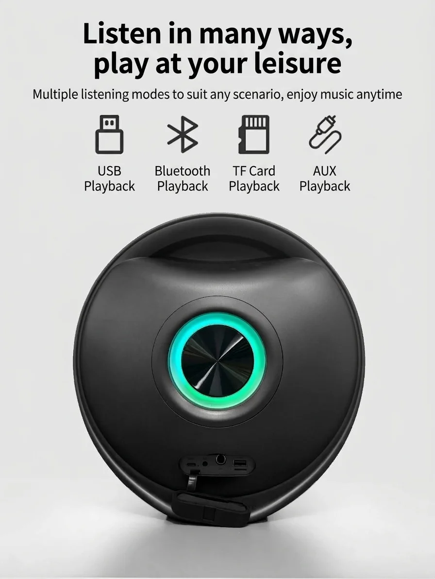 Studio 9 Pro RGB Portable Bluetooth Speaker, 80W Loud Stereo Sound, 8000mAh Battery, 5H Playtime, 15m Range, Wireless Outdoor Boombox with Strap