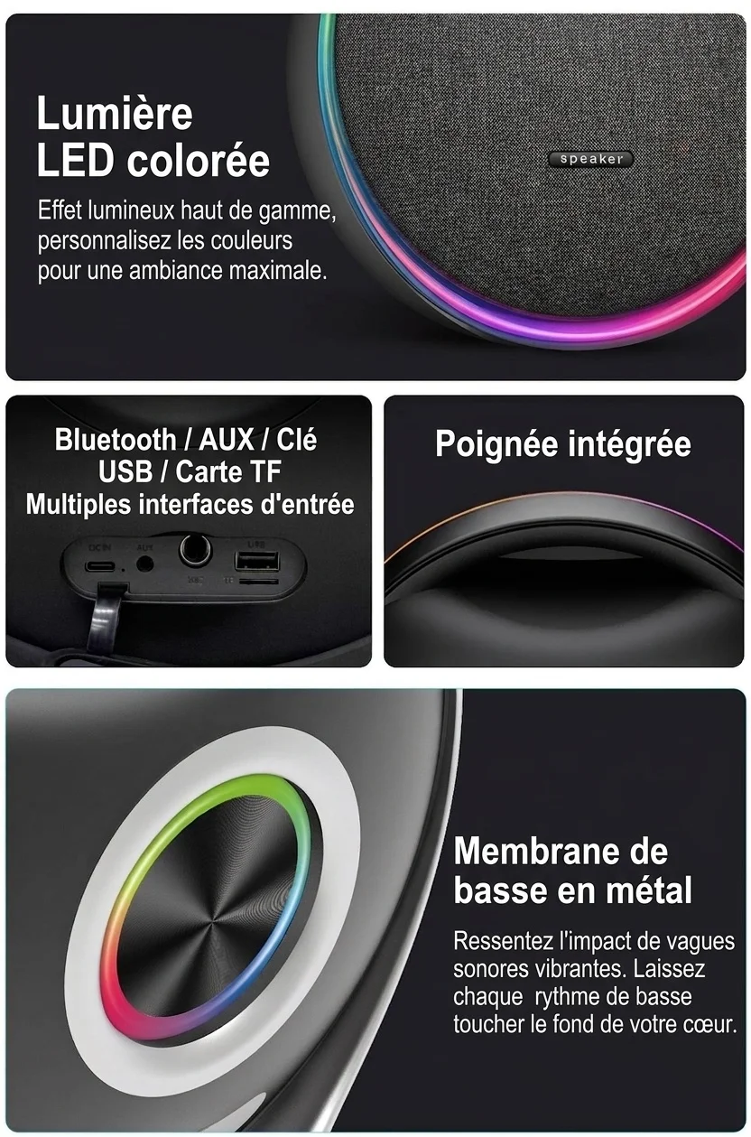 Studio 9 Pro RGB Portable Bluetooth Speaker, 80W Loud Stereo Sound, 8000mAh Battery, 5H Playtime, 15m Range, Wireless Outdoor Boombox with Strap