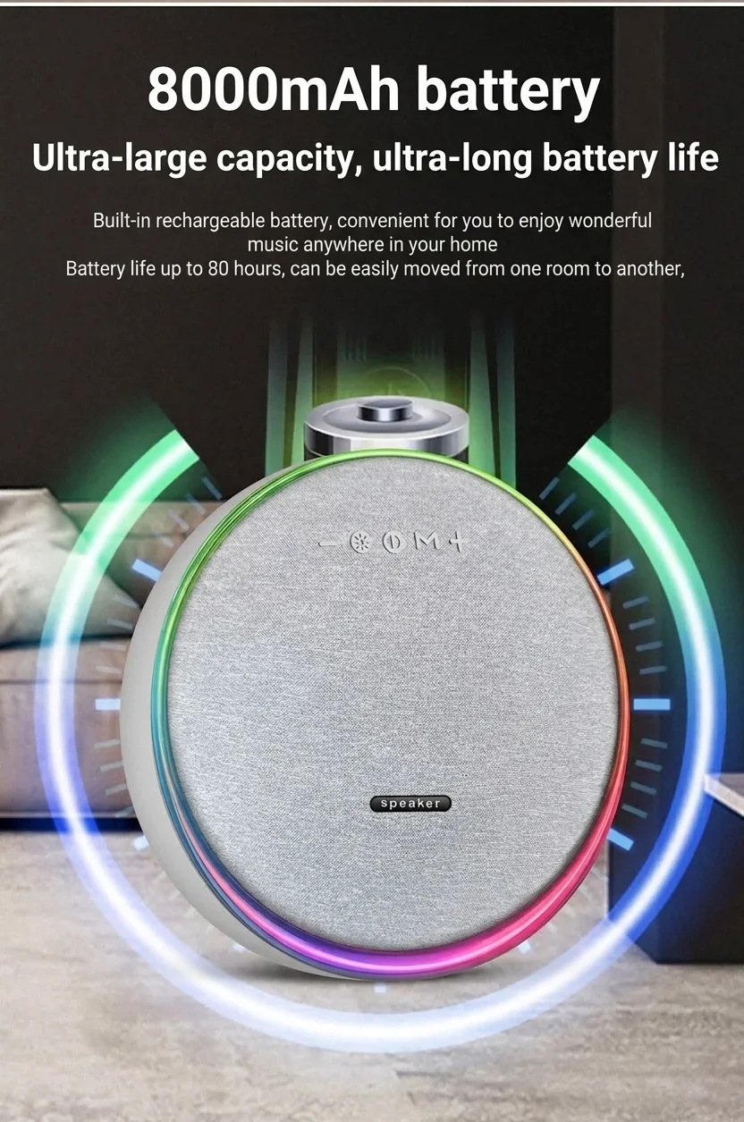 Studio 9 Pro RGB Portable Bluetooth Speaker, 80W Loud Stereo Sound, 8000mAh Battery, 5H Playtime, 15m Range, Wireless Outdoor Boombox with Strap