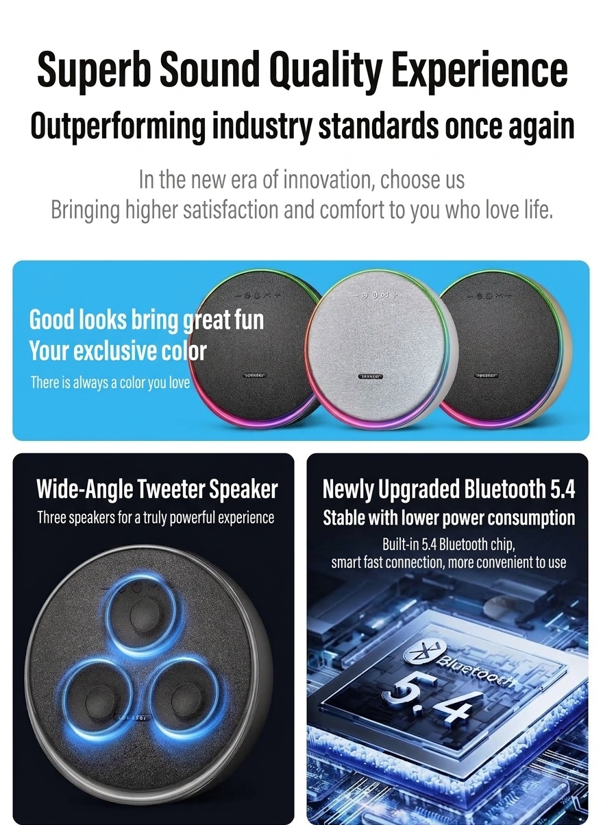 Studio 9 Pro RGB Portable Bluetooth Speaker, 80W Loud Stereo Sound, 8000mAh Battery, 5H Playtime, 15m Range, Wireless Outdoor Boombox with Strap