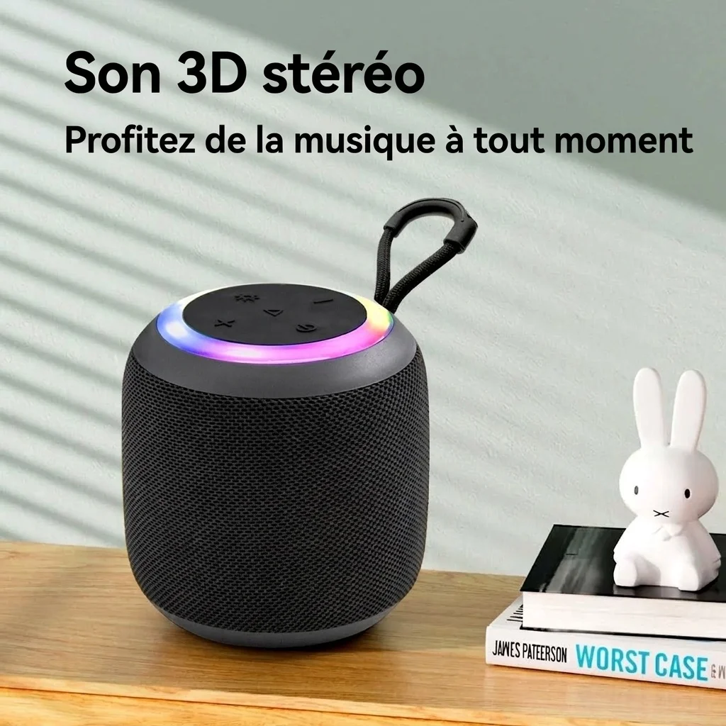 Portable Bluetooth Speaker with RGB Lights, 20W Immersive Bass, IPX7 Waterproof, 15H Playtime, 100ft Range, Compact Travel Speaker with Strap