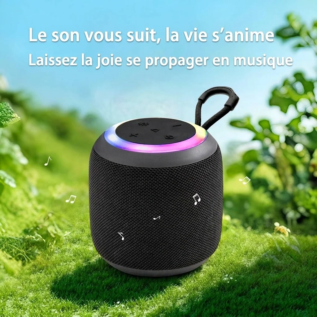 Portable Bluetooth Speaker with RGB Lights, 20W Immersive Bass, IPX7 Waterproof, 15H Playtime, 100ft Range, Compact Travel Speaker with Strap