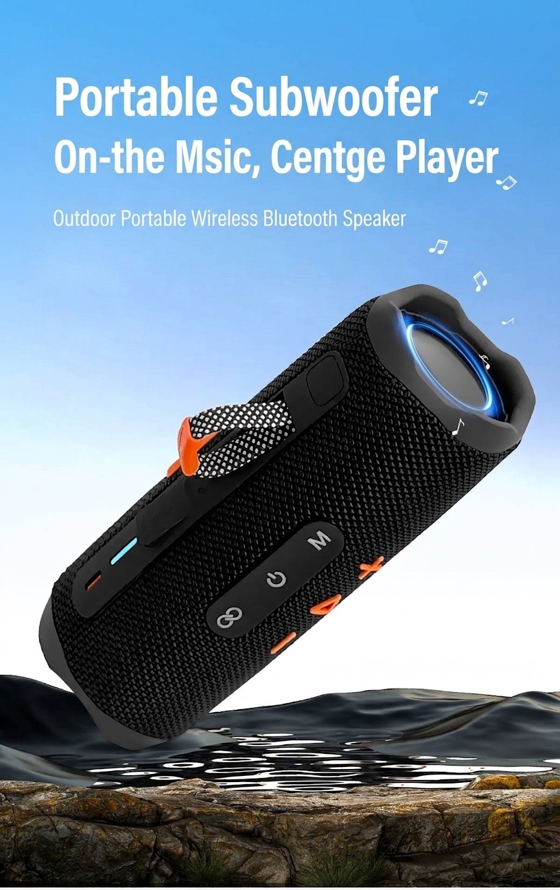 Portable Bluetooth 5.3 Speaker 10W, Deep Bass Audio, Waterproof & Dustproof Design, 5-Hour Playtime, Outdoor Rugged Wireless Speaker with Carry Strap