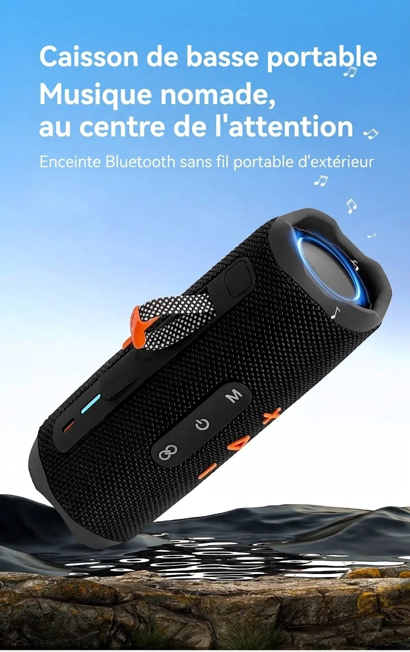 Portable Bluetooth 5.3 Speaker 10W, Deep Bass Audio, Waterproof & Dustproof Design, 5-Hour Playtime, Outdoor Rugged Wireless Speaker with Carry Strap
