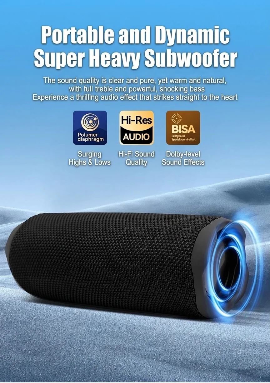 Portable Bluetooth 5.3 Speaker 10W, Deep Bass Audio, Waterproof & Dustproof Design, 5-Hour Playtime, Outdoor Rugged Wireless Speaker with Carry Strap