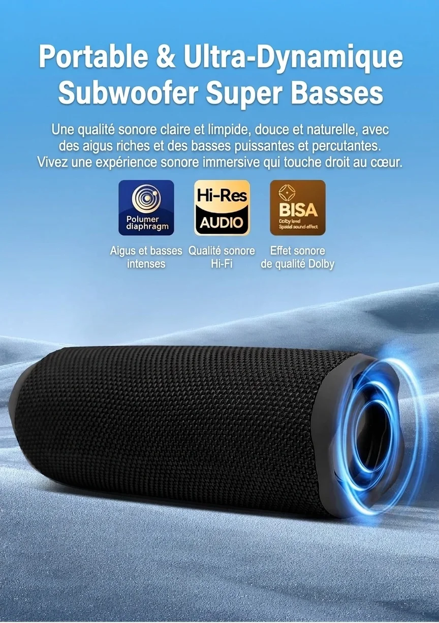 Portable Bluetooth 5.3 Speaker 10W, Deep Bass Audio, Waterproof & Dustproof Design, 5-Hour Playtime, Outdoor Rugged Wireless Speaker with Carry Strap