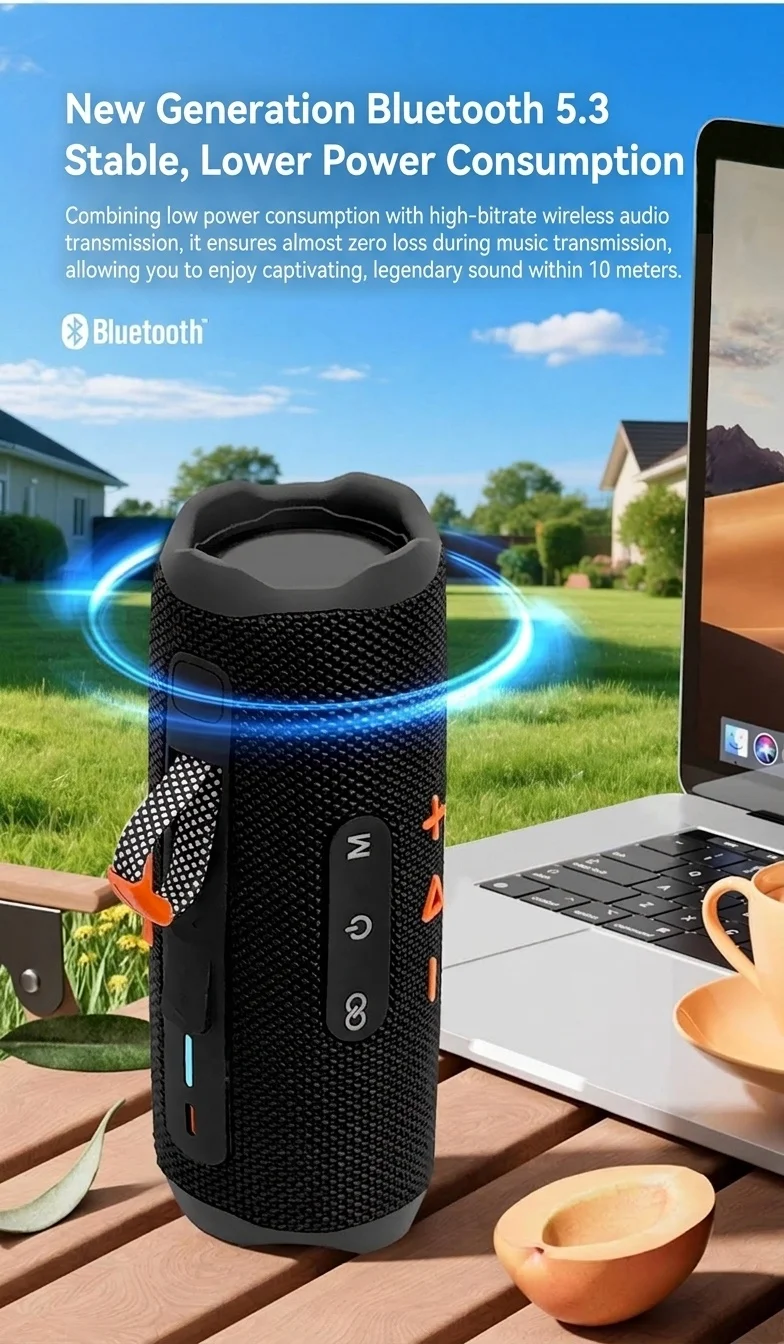 Portable Bluetooth 5.3 Speaker 10W, Deep Bass Audio, Waterproof & Dustproof Design, 5-Hour Playtime, Outdoor Rugged Wireless Speaker with Carry Strap