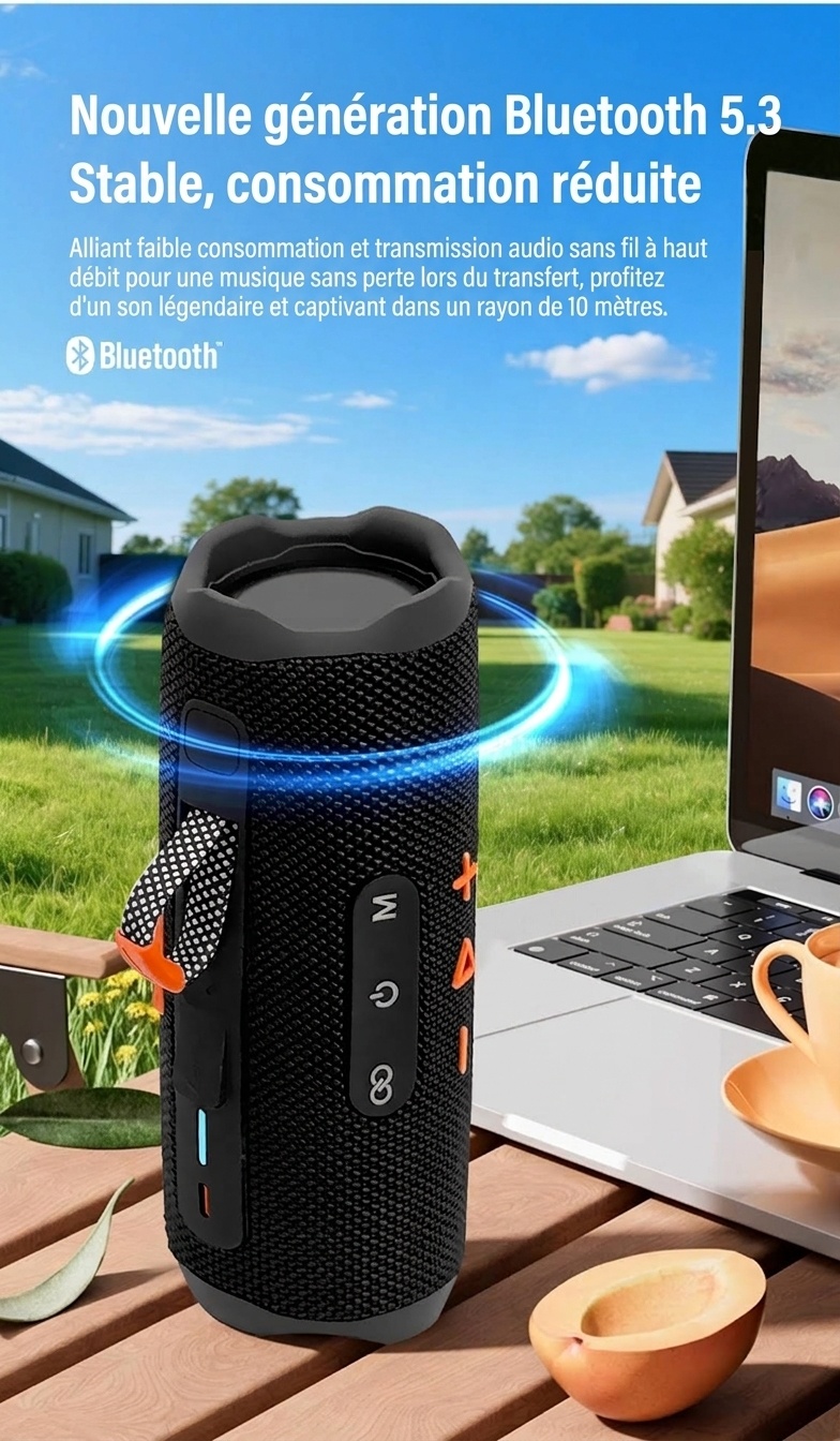 Portable Bluetooth 5.3 Speaker 10W, Deep Bass Audio, Waterproof & Dustproof Design, 5-Hour Playtime, Outdoor Rugged Wireless Speaker with Carry Strap