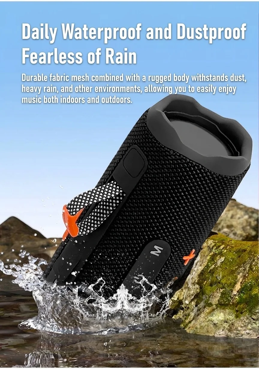 Portable Bluetooth 5.3 Speaker 10W, Deep Bass Audio, Waterproof & Dustproof Design, 5-Hour Playtime, Outdoor Rugged Wireless Speaker with Carry Strap