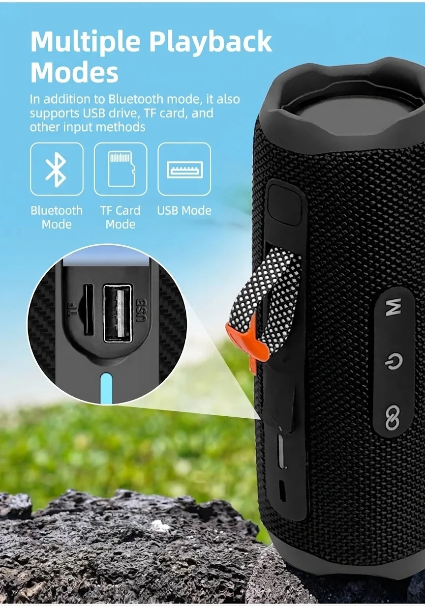 Portable Bluetooth 5.3 Speaker 10W, Deep Bass Audio, Waterproof & Dustproof Design, 5-Hour Playtime, Outdoor Rugged Wireless Speaker with Carry Strap