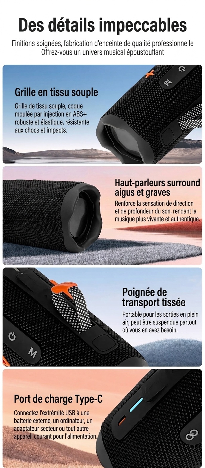 Portable Bluetooth 5.3 Speaker 10W, Deep Bass Audio, Waterproof & Dustproof Design, 5-Hour Playtime, Outdoor Rugged Wireless Speaker with Carry Strap