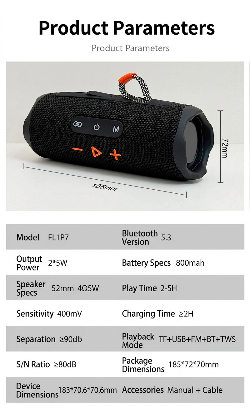 Portable Bluetooth 5.3 Speaker 10W, Deep Bass Audio, Waterproof & Dustproof Design, 5-Hour Playtime, Outdoor Rugged Wireless Speaker with Carry Strap