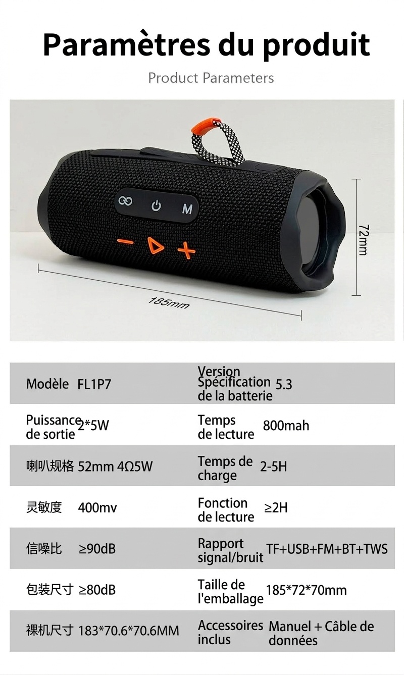 Portable Bluetooth 5.3 Speaker 10W, Deep Bass Audio, Waterproof & Dustproof Design, 5-Hour Playtime, Outdoor Rugged Wireless Speaker with Carry Strap