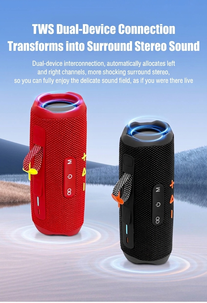 Portable Bluetooth 5.3 Speaker 10W, Deep Bass Audio, Waterproof & Dustproof Design, 5-Hour Playtime, Outdoor Rugged Wireless Speaker with Carry Strap