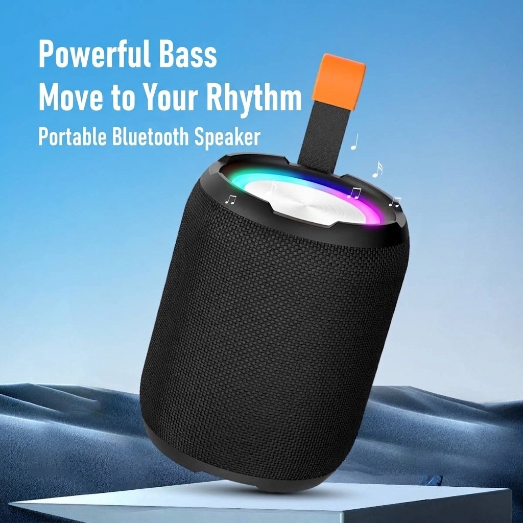 Portable Bluetooth Speaker with RGB Lights, 10W Deep Bass, IPX7 Waterproof, 12H Playtime, 30ft Wireless Range, Outdoor Travel Speaker with Strap