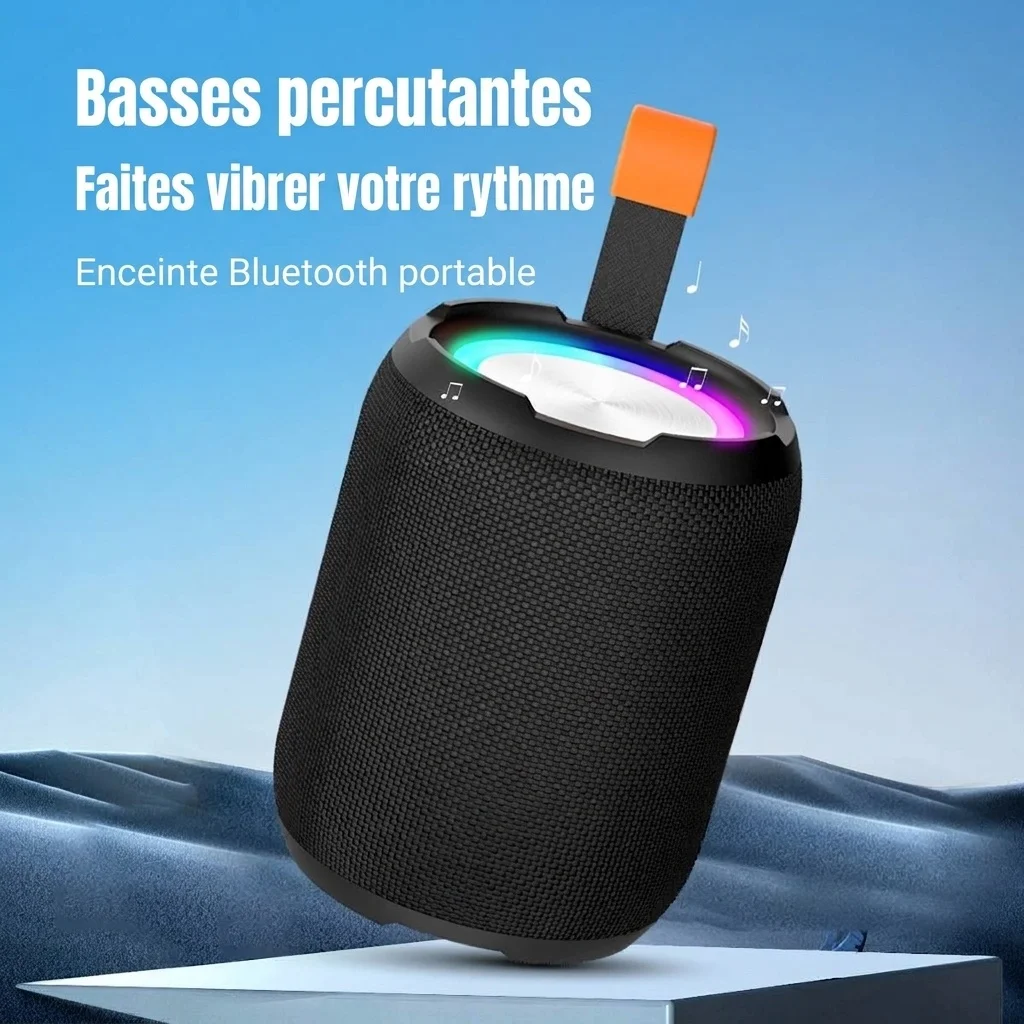 Portable Bluetooth Speaker with RGB Lights, 10W Deep Bass, IPX7 Waterproof, 12H Playtime, 30ft Wireless Range, Outdoor Travel Speaker with Strap